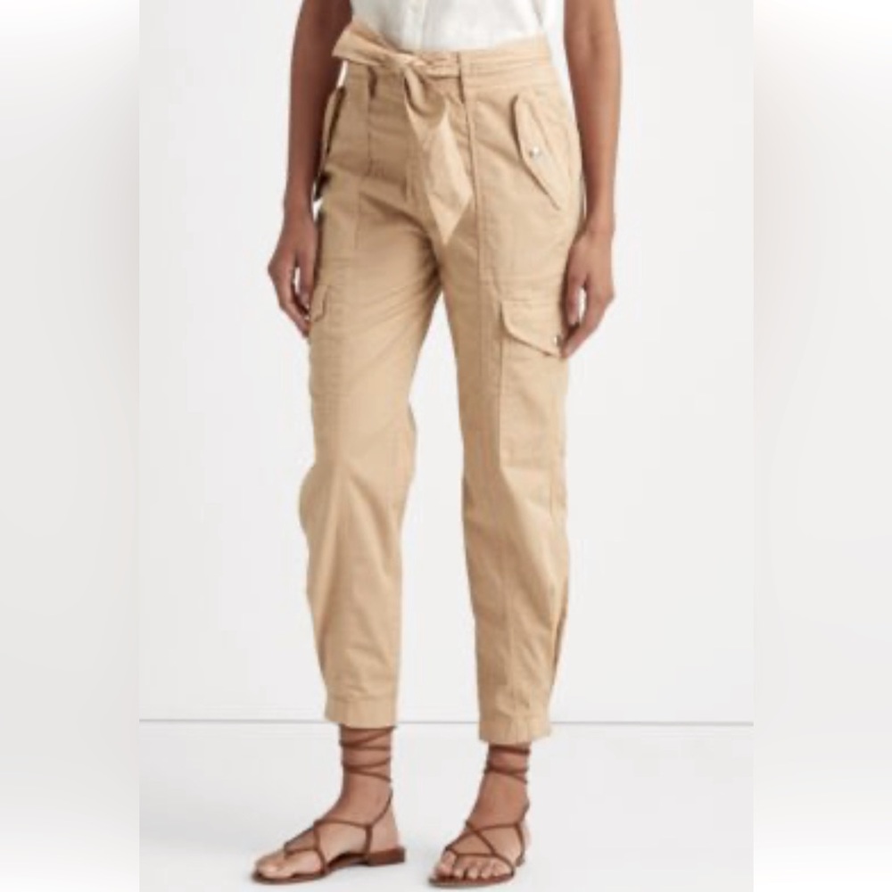 Lauren Khaki Belted Cropped Cargo Pants, Size 8
